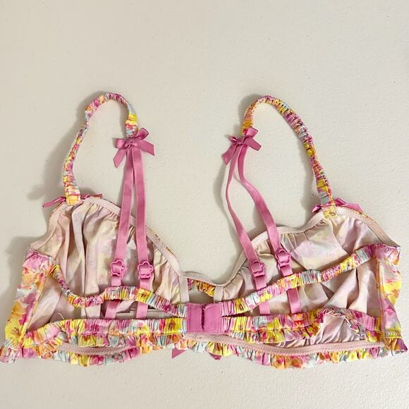FOR LOVE & LEMONS Pastel Punch Bra Pink Yellow Floral Ruffled Lingerie - Picture 2 of 11